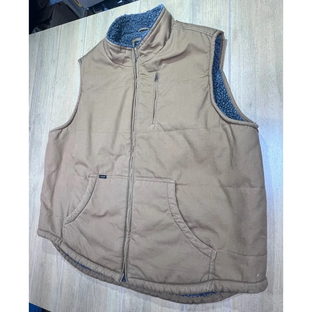 Lee‎ Mens Brown Cotton Canvas Sherpa Lined Workwear Vest XL Full Zip Pockets